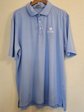 Fennec Golf Polo Mens XL Light Blue Navy Striped Wells Fargo Championship Logo